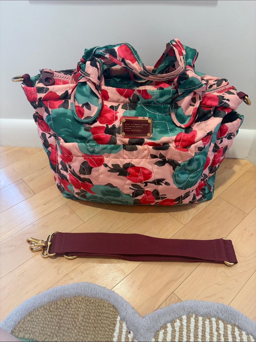 Marc by Marc Jacobs Floral Quilted Tote in Pink, Teal & Red